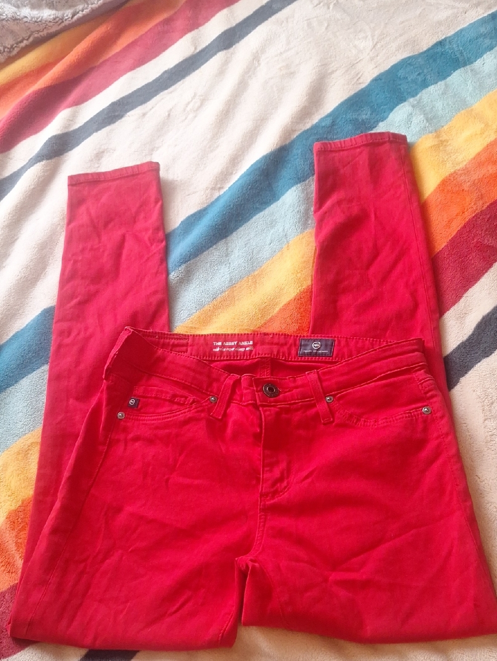Ag Adriano Goldschmied Abby Ankle Mid Rise Super Skinny Ankle Skinny Red 24R